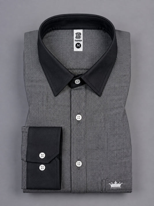 Luxethred Premium Black Contrast Collar & Cuff Shirt for Men – Smart Formal Style