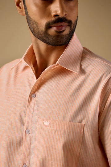 Elevate Your Look with Luxethred Men's Striped orange linen Shirt - Effortless Style & Comfort