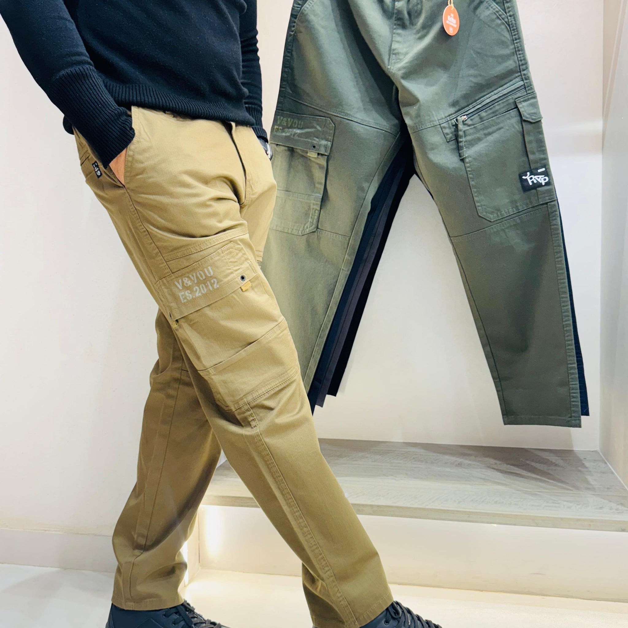 Goldest Premium Olive Solid Cargo Pants for Men - Luxethred
