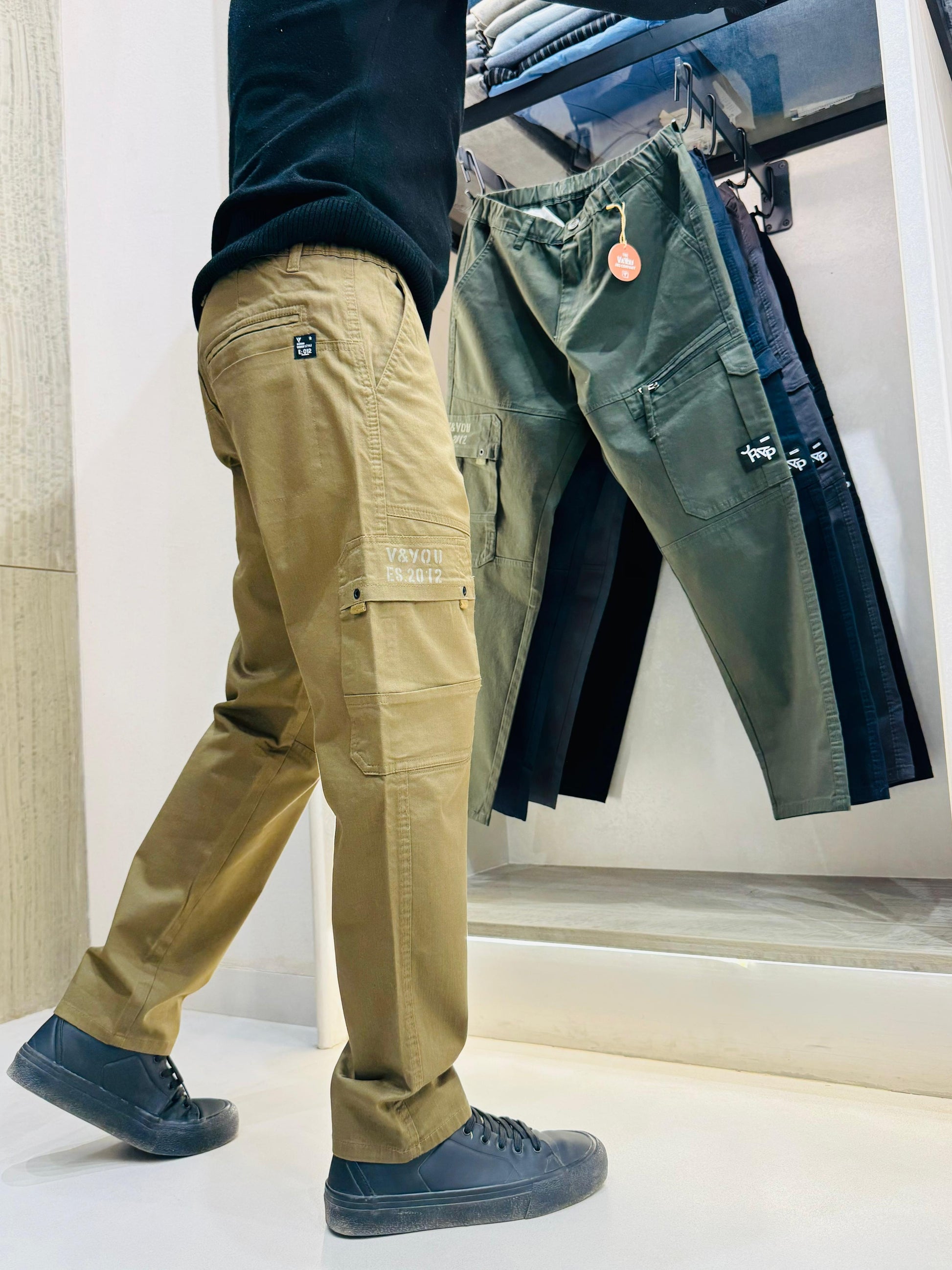Goldest Premium Olive Solid Cargo Pants for Men - Luxethred
