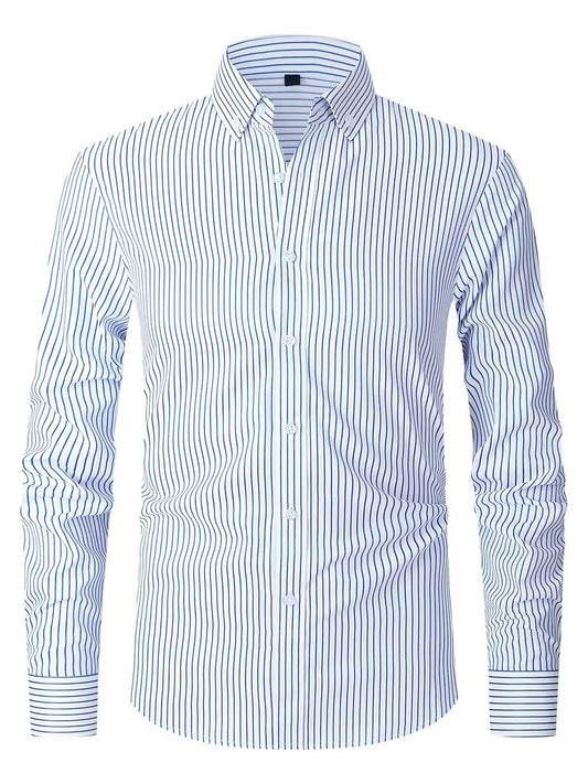 New Men's Cotton Blend Striped Long-sleeve Shirt with a Casual Striped Design, Perfect for Layering and Versatile for Various Outfits