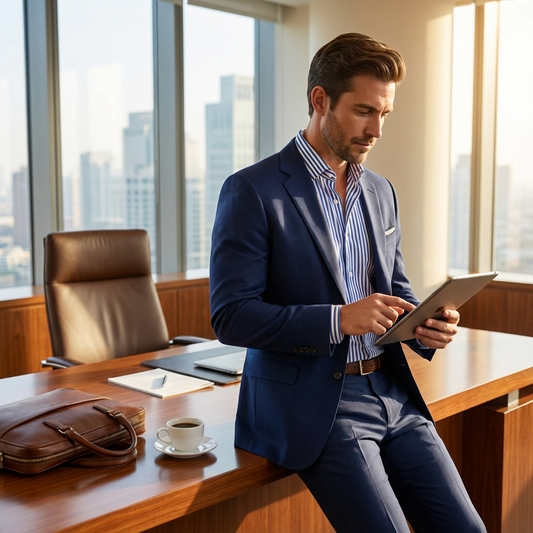 Tailor-made Navy Blue Stripe Longsleeve Shirt A-Grade 103 for Perfect Fit and Style