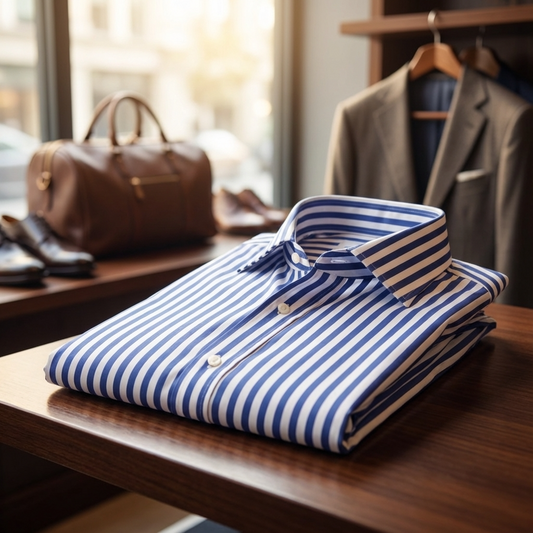 Tailor-made Navy Blue Stripe Longsleeve Shirt A-Grade 103 for Perfect Fit and Style
