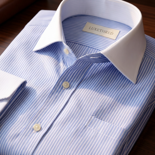 Luxthred Skyblue Stripe Formal Shirt with- White Coller and Cuffs