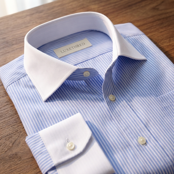 Luxthred Skyblue Stripe Formal Shirt with- White Coller and Cuffs
