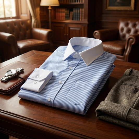 Luxthred Skyblue Stripe Formal Shirt-with White Collar and Cuffs