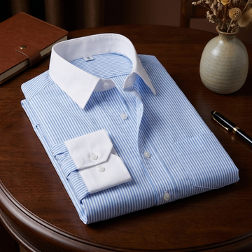 Luxthred Skyblue Stripe Formal Shirt-with White Collar and Cuffs