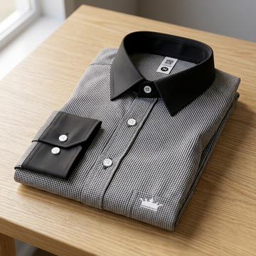 Luxethred Premium Black Contrast Collar & Cuff Shirt for Men – Smart Formal Style