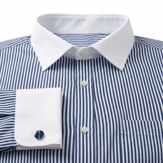 Classic Black and White Stripe Formal Shirt with Pocket - Full Sleeve Style